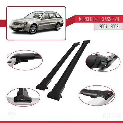 FLY Model Dakdrager bagagedrager compatibel met Mercedes E Klasse 3 (S211) 2004-2009 Spoorstaven Zwart Aluminium 2 Staven