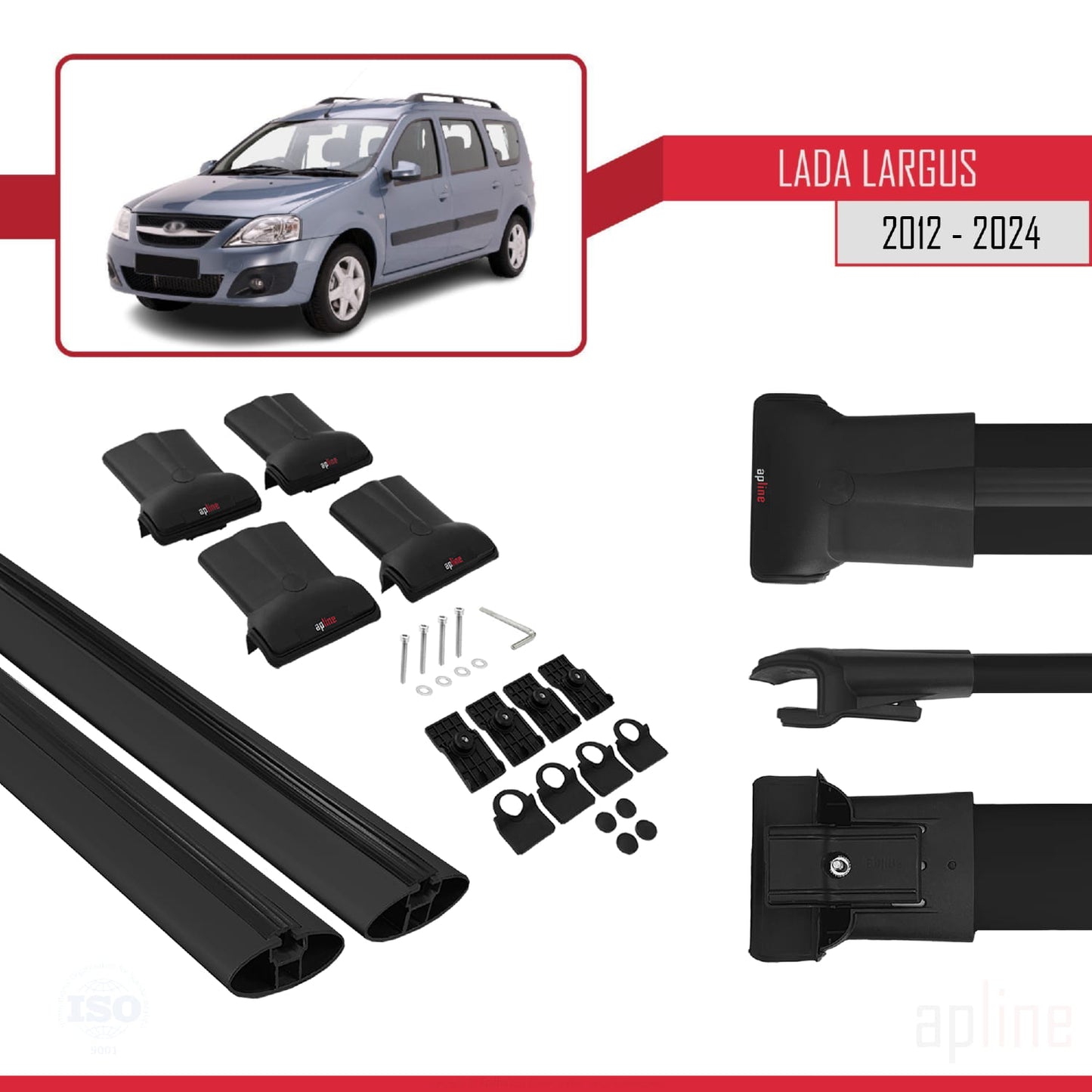 Compatible avec Lada Largus 2012-2025 FLY Model Barres de Toit Railing Porte-Bagages de Voiture Noir Aluminium 2 Barres