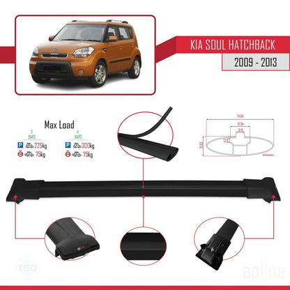 Compatible avec Kia Soul (AM) HB 2009-2013 FLY Model Barres de Toit Railing Porte-Bagages de Voiture Noir Aluminium 3 Barres