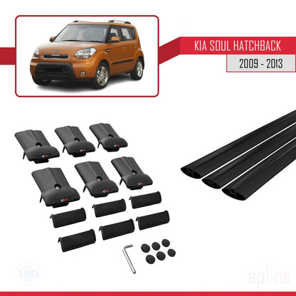 Compatible avec Kia Soul (AM) HB 2009-2013 FLY Model Barres de Toit Railing Porte-Bagages de Voiture Noir Aluminium 3 Barres