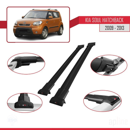 Compatible avec Kia Soul (AM) HB 2009-2013 FLY Model Barres de Toit Railing Porte-Bagages de Voiture Noir Aluminium 2 Barres