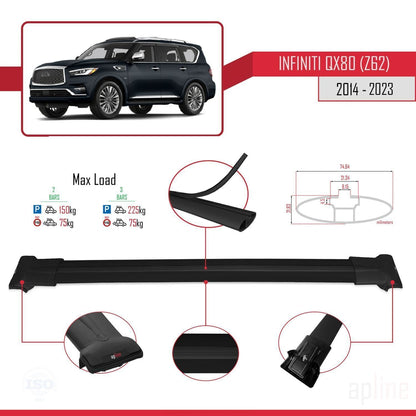 Compatibile con Infiniti QX80 (Z62) 2014-2023 FLY Model Barre Tetto Portapacchi Auto Barre Portatutto Nero Alluminio 2 Barre