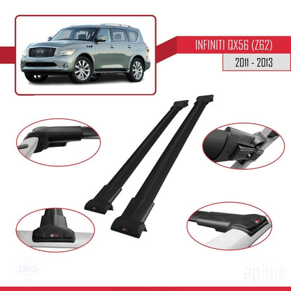 Compatibile con Infiniti QX56 (Z62) 2011-2013 modello FLY Barre portatutto per auto Portapacchi in alluminio nero 2 barre