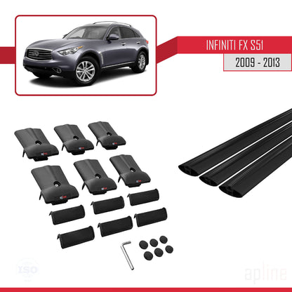 Compatible avec Infiniti FX 2 (S51) 2009-2013 FLY Model Barres de Toit Railing Porte-Bagages de Voiture Noir Aluminium 3 Barres