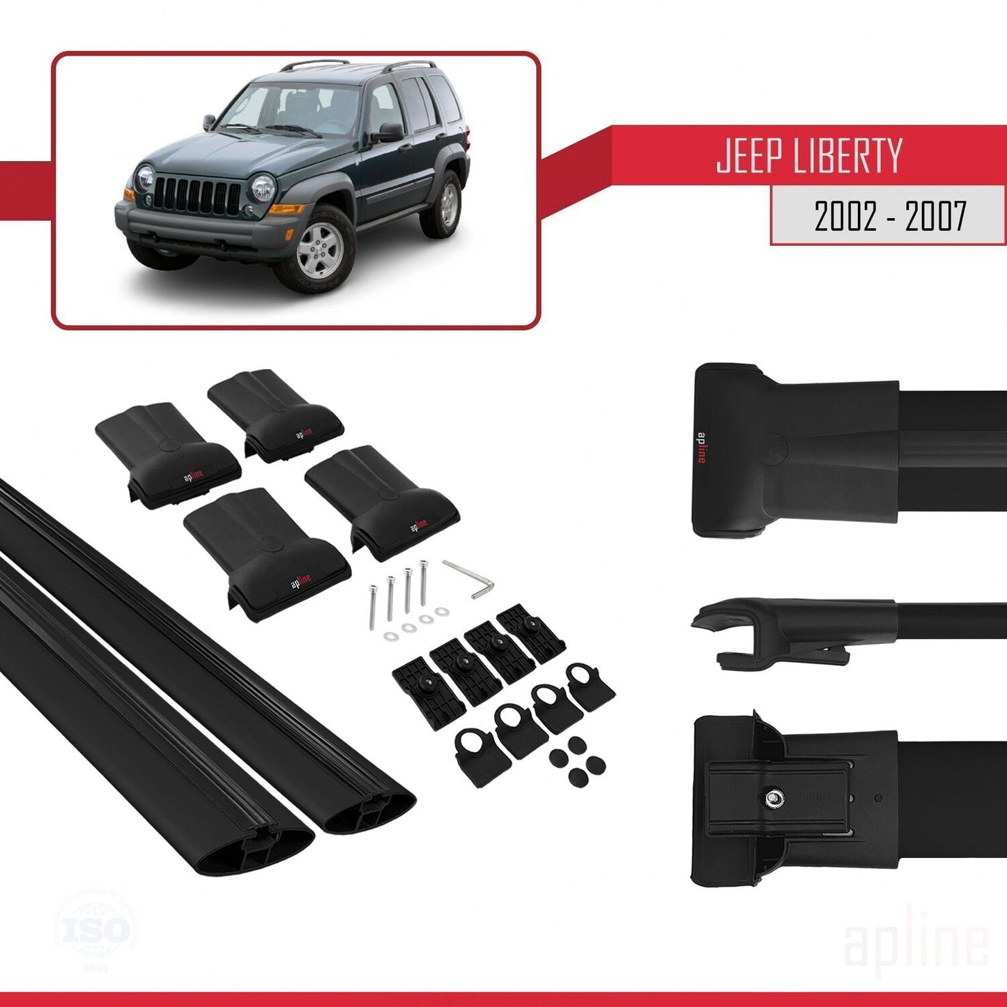 Kompatibel mit Jeep Liberty 2002-2007 FLY Model Relingträger Dachträger Auto Gepäckträger Schwarz Aluminium 2 Stangen