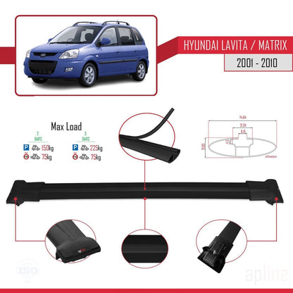 Compatibile con Hyundai Matrix (FC) 2001-2010 FLY Model Barre Tetto Portapacchi Auto Barre Portatutto Nero Alluminio 2 Barre