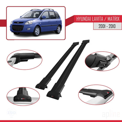 Compatibile con Hyundai Matrix (FC) 2001-2010 FLY Model Barre Tetto Portapacchi Auto Barre Portatutto Nero Alluminio 2 Barre