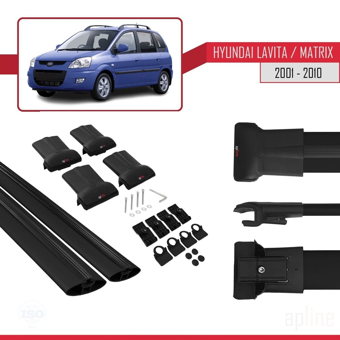 Compatibile con Hyundai Matrix (FC) 2001-2010 FLY Model Barre Tetto Portapacchi Auto Barre Portatutto Nero Alluminio 2 Barre