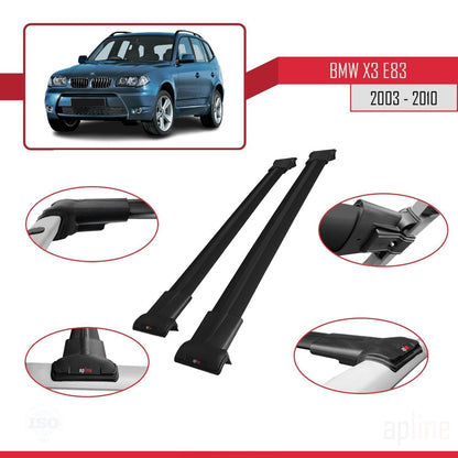 Compatibile con BMW X3 (E83) 2003-2010 FLY Model Barre Tetto Portapacchi Auto Barre Portatutto Nero Alluminio 2 Barre