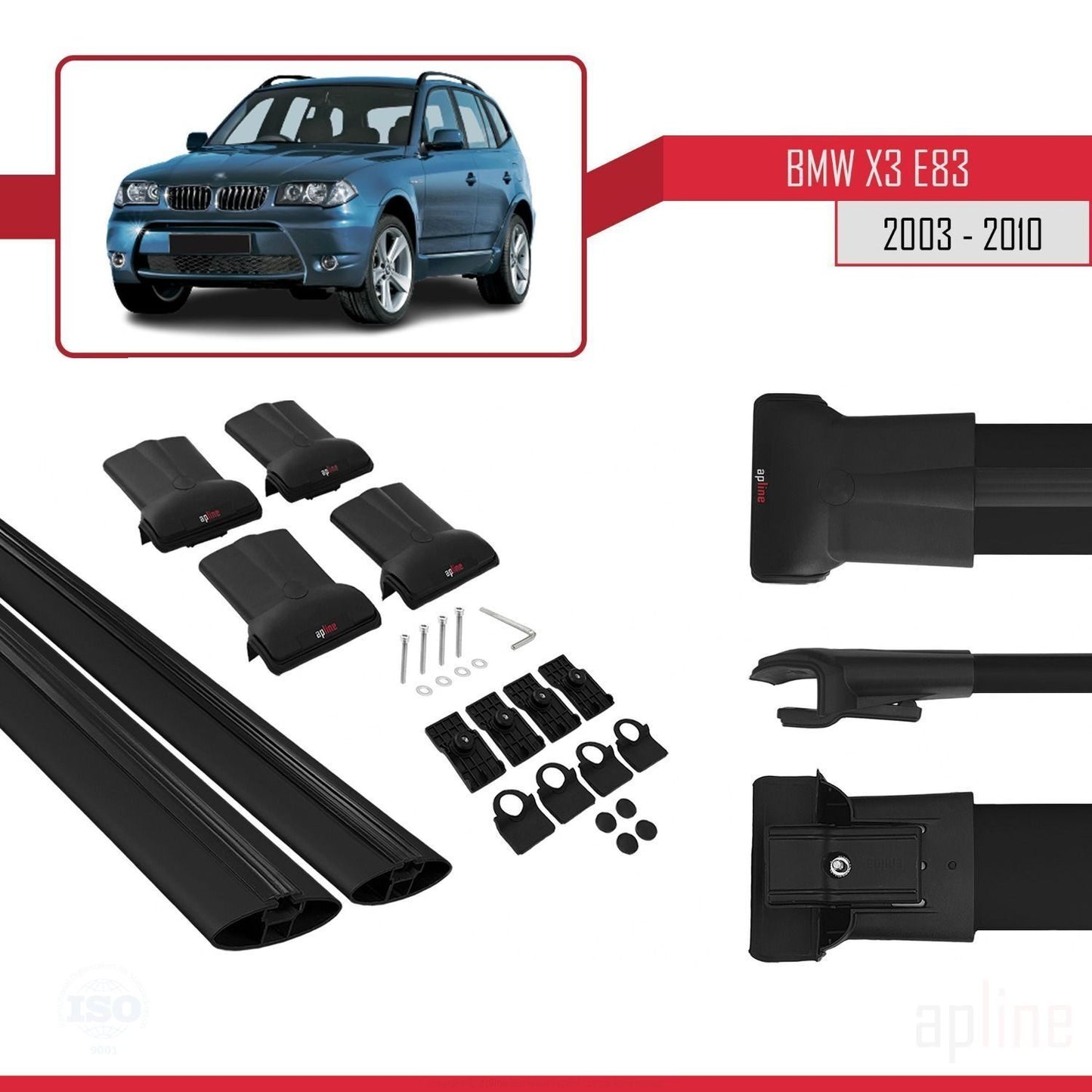 Compatibile con BMW X3 (E83) 2003-2010 FLY Model Barre Tetto Portapacchi Auto Barre Portatutto Nero Alluminio 2 Barre