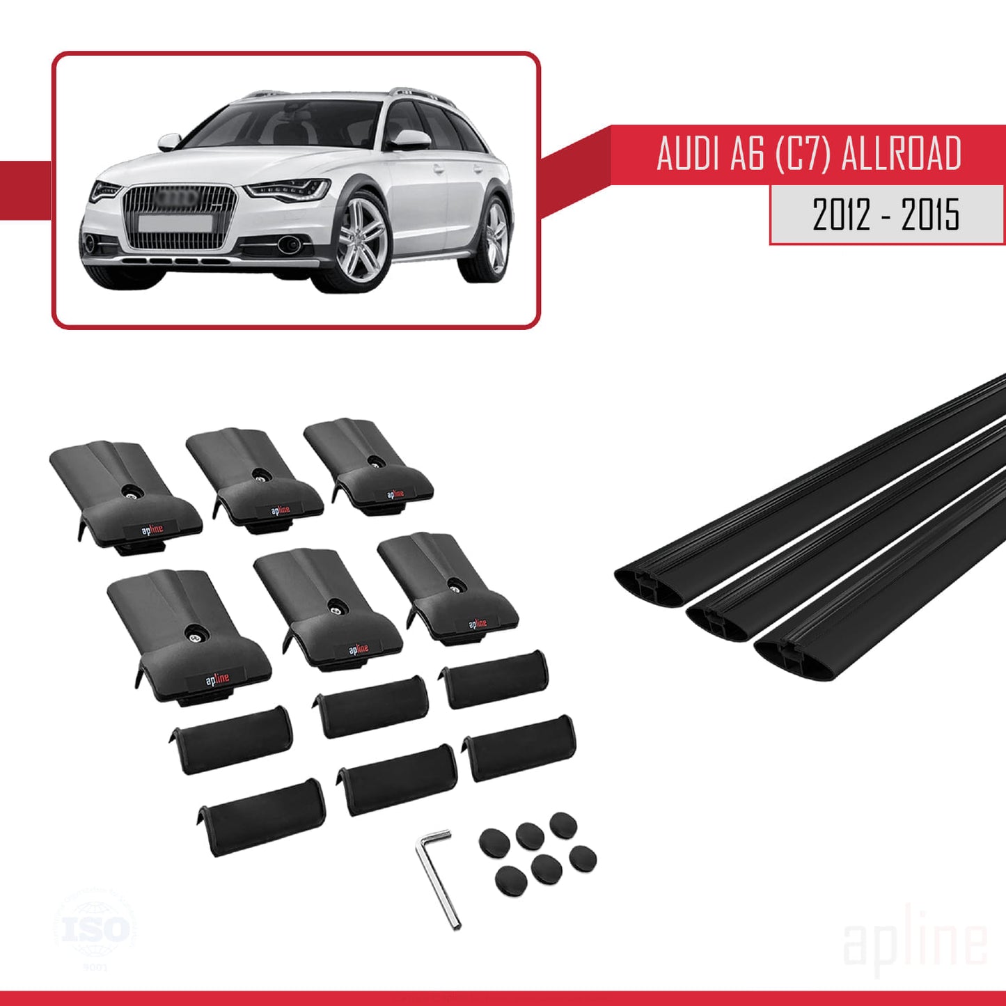 Compatible avec A6 (C7) Allroad 2012-2015 FLY Model Barres de Toit Railing Porte-Bagages de Voiture Noir Aluminium 3 Barres