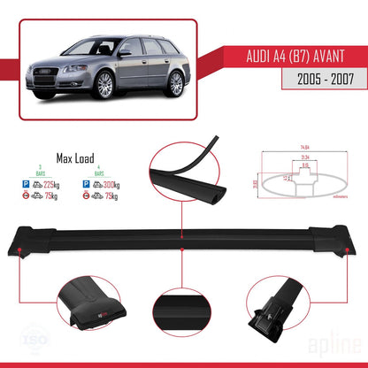Compatible avec A4 (B7) Avant 2005-2007 FLY Model Barres de Toit Railing Porte-Bagages de Voiture Noir Aluminium 3 Barres