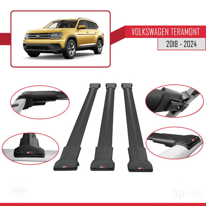 Compatibile con Volkswagen Teramont (CA1) 2018-2024 FLY Model Barre Tetto Portapacchi Auto Barre Portatutto Nero Alluminio 3 Barre
