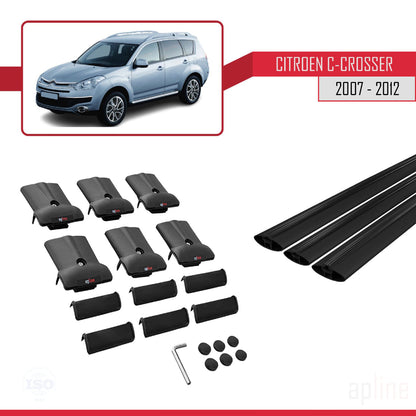 Compatible avec Citroen C-Crosser 2007-2012 FLY Model Barres de Toit Railing Porte-Bagages de Voiture Noir Aluminium 3 Barres
