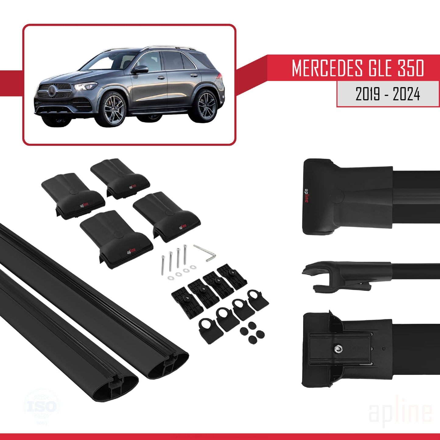 Kompatibel mit Mercedes GLE Klasse 4 (V167) 2019-2025 FLY Model Relingträger Dachträger Auto Gepäckträger Schwarz Aluminium 2 Stangen