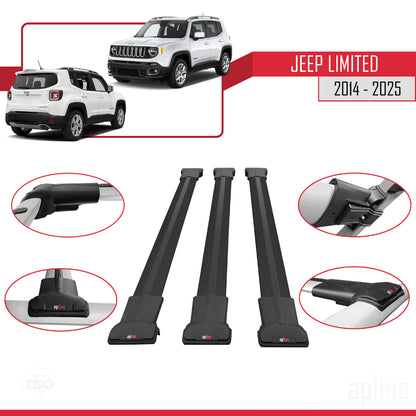 Compatible avec Jeep Limited 2014-2025 FLY Model Barres de Toit Railing Porte-Bagages de Voiture Noir Aluminium 3 Barres