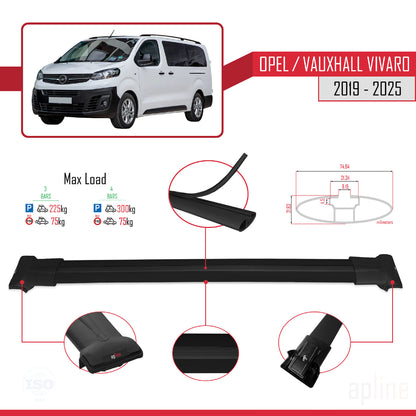Compatible avec Opel Vivaro C 2019-2025 FLY Model Barres de Toit Railing Porte-Bagages de Voiture Noir Aluminium 3 Barres