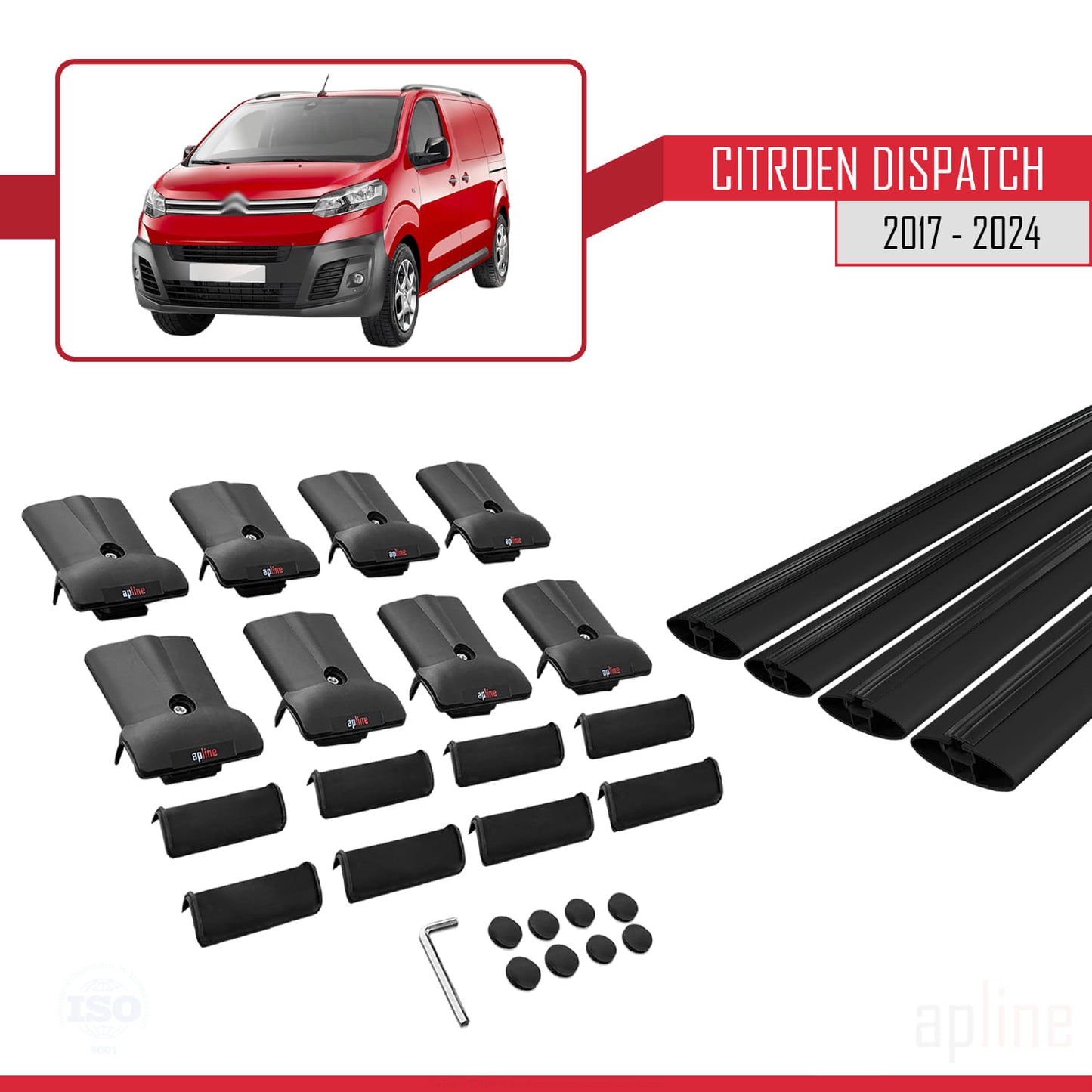 Compatible avec Citroen Dispatch (K0) 2017-2025 FLY Model Barres de Toit Railing Porte-Bagages de Voiture Noir Aluminium 4 Barres