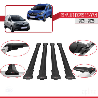 FLY Model Dakdrager bagagedrager compatibel met Renault Express 2021-2025 Spoorstaven Zwart Aluminium 4 Staven