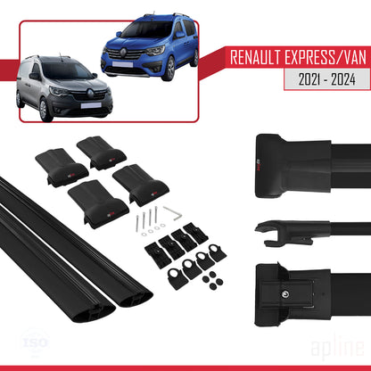FLY Model Dakdrager bagagedrager compatibel met Renault Express 2021-2025 Spoorstaven Zwart Aluminium 2 Staven