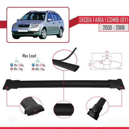 Compatible avec Skoda Fabia (6Y) Break 2000-2006 FLY Model Barres de Toit Railing Porte-Bagages de Voiture Noir Aluminium 2 Barres