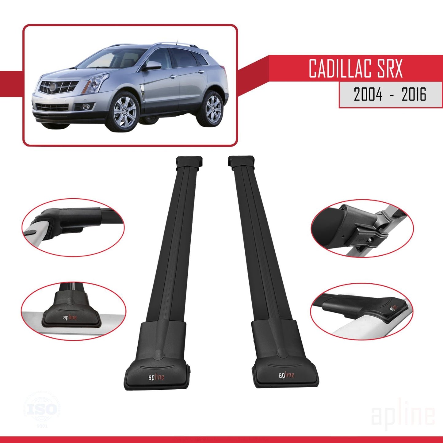 Compatible avec Cadillac SRX 2004-2016 FLY Model Barres de Toit Railing Porte-Bagages de Voiture Noir Aluminium 2 Barres