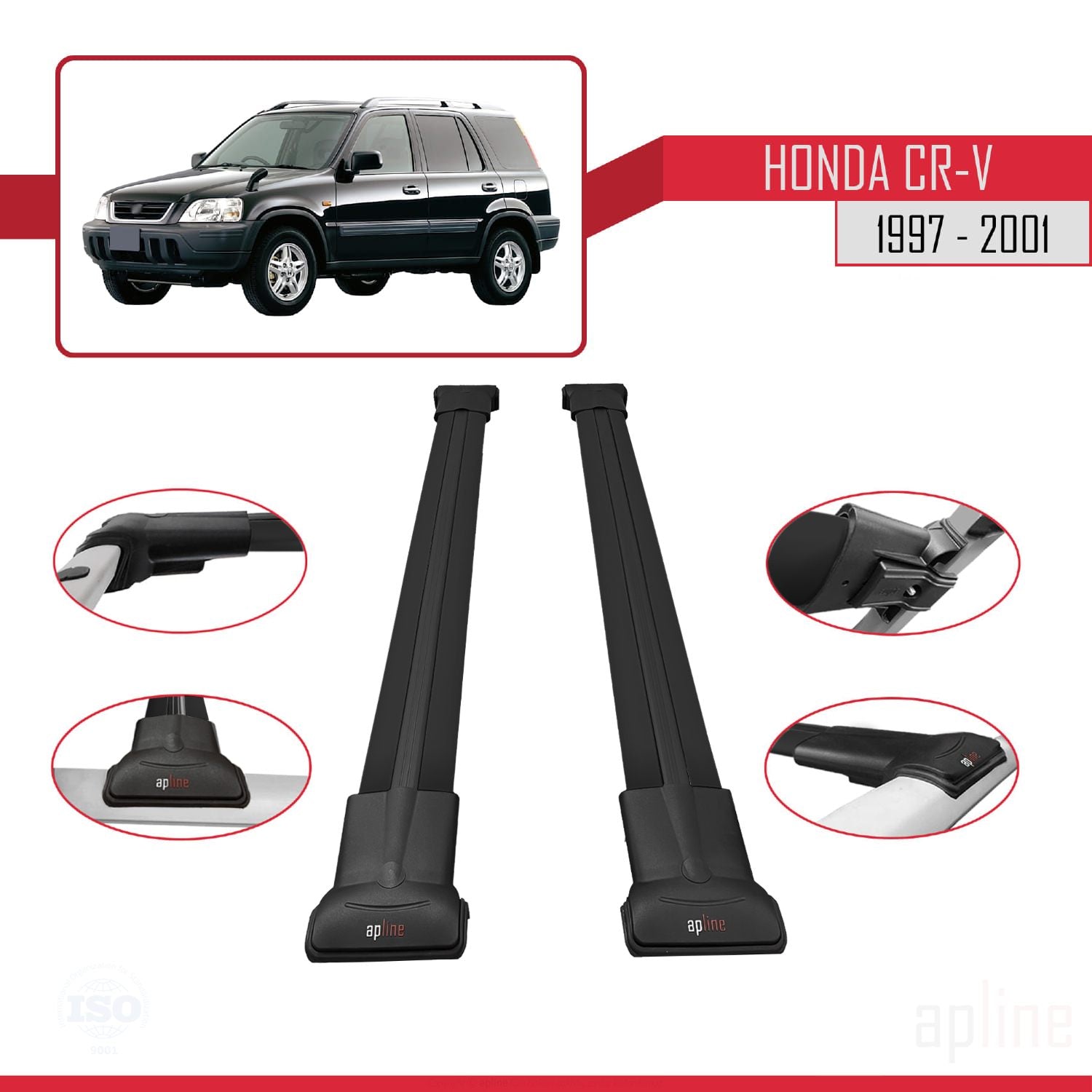 Compatible avec Honda CR-V 1997-2001 FLY Model Barres de Toit Railing Porte-Bagages de Voiture Noir Aluminium 2 Barres