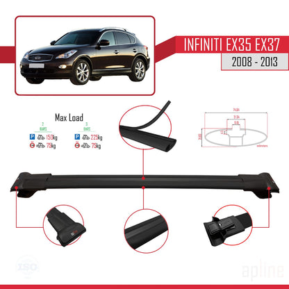 Compatible avec Infiniti EX35 EX37 2008-2013 FLY Model Barres de Toit Railing Porte-Bagages de Voiture Noir Aluminium 3 Barres
