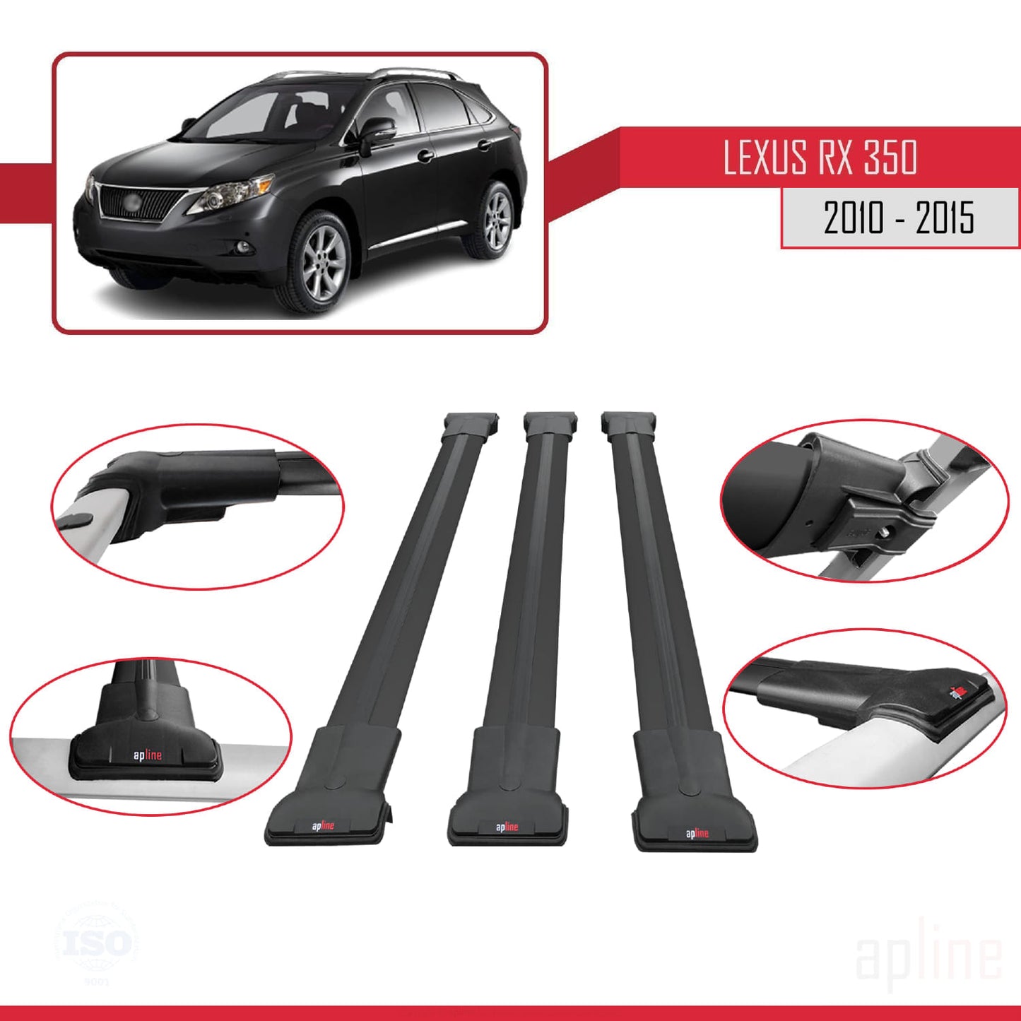 Kompatibel mit Lexus RX 3 (AL10) 2010-2015 FLY Model Relingträger Dachträger Auto Gepäckträger Schwarz Aluminium 3 Stangen