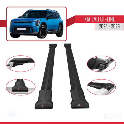 Compatible avec KIA EV9 GT-LINE 2024-2025 FLY Model Barres de Toit Railing Porte-Bagages de Voiture Noir Aluminium 2 Barres