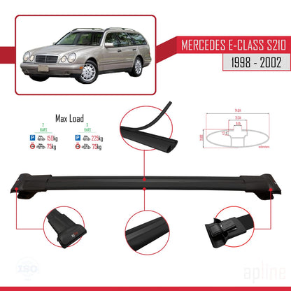 Compatible avec Mercedes E Class S210 Wagon 1998-2002 FLY Model Barres de Toit Railing Porte-Bagages de Voiture Noir Aluminium 3 Barres
