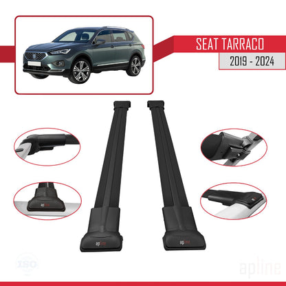 Compatible avec Seat Tarraco 2019-2024 FLY Model Barres de Toit Railing Porte-Bagages de Voiture Noir Aluminium 2 Barres
