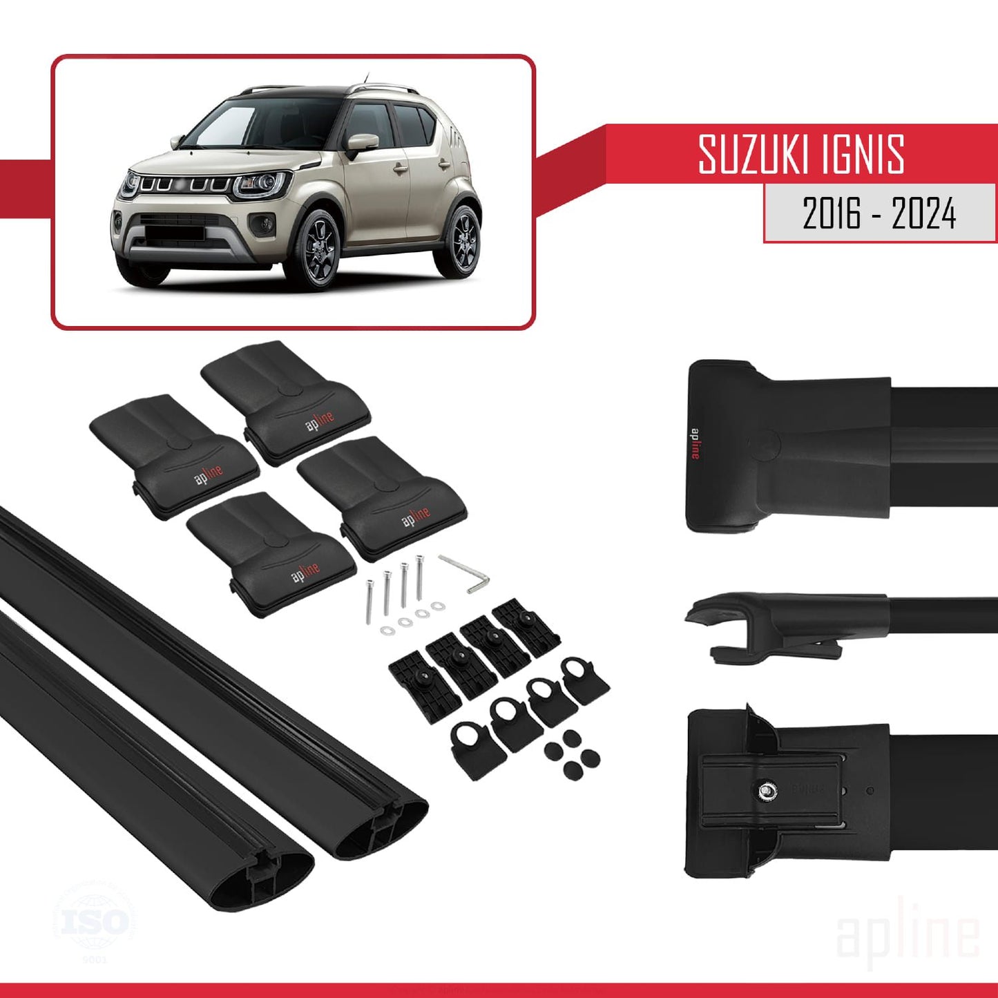 Compatible avec Suzuki Ignis 2016-2024 FLY Model Barres de Toit Railing Porte-Bagages de Voiture Noir Aluminium 2 Barres