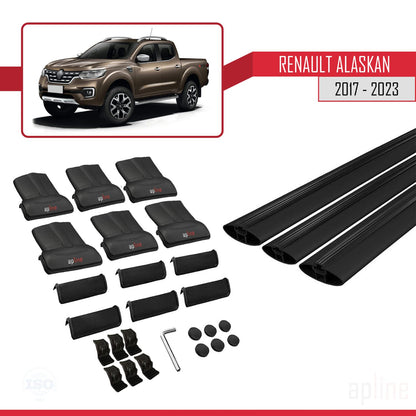Compatible avec Renault Alaskan 2017-2023 FLY Model Barres de Toit Railing Porte-Bagages de Voiture Noir Aluminium 3 Barres