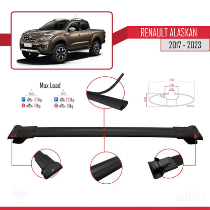 Compatible avec Renault Alaskan 2017-2023 FLY Model Barres de Toit Railing Porte-Bagages de Voiture Noir Aluminium 2 Barres
