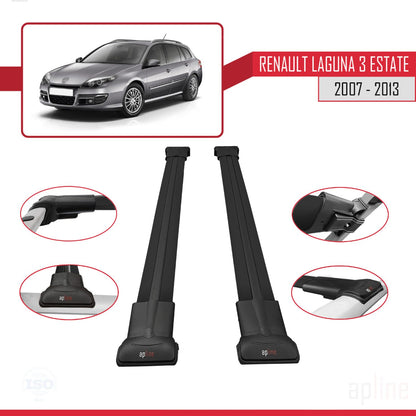 Compatible avec Renault Laguna 3 Estate 2007-2013 FLY Model Barres de Toit Railing Porte-Bagages de Voiture Noir Aluminium 2 Barres