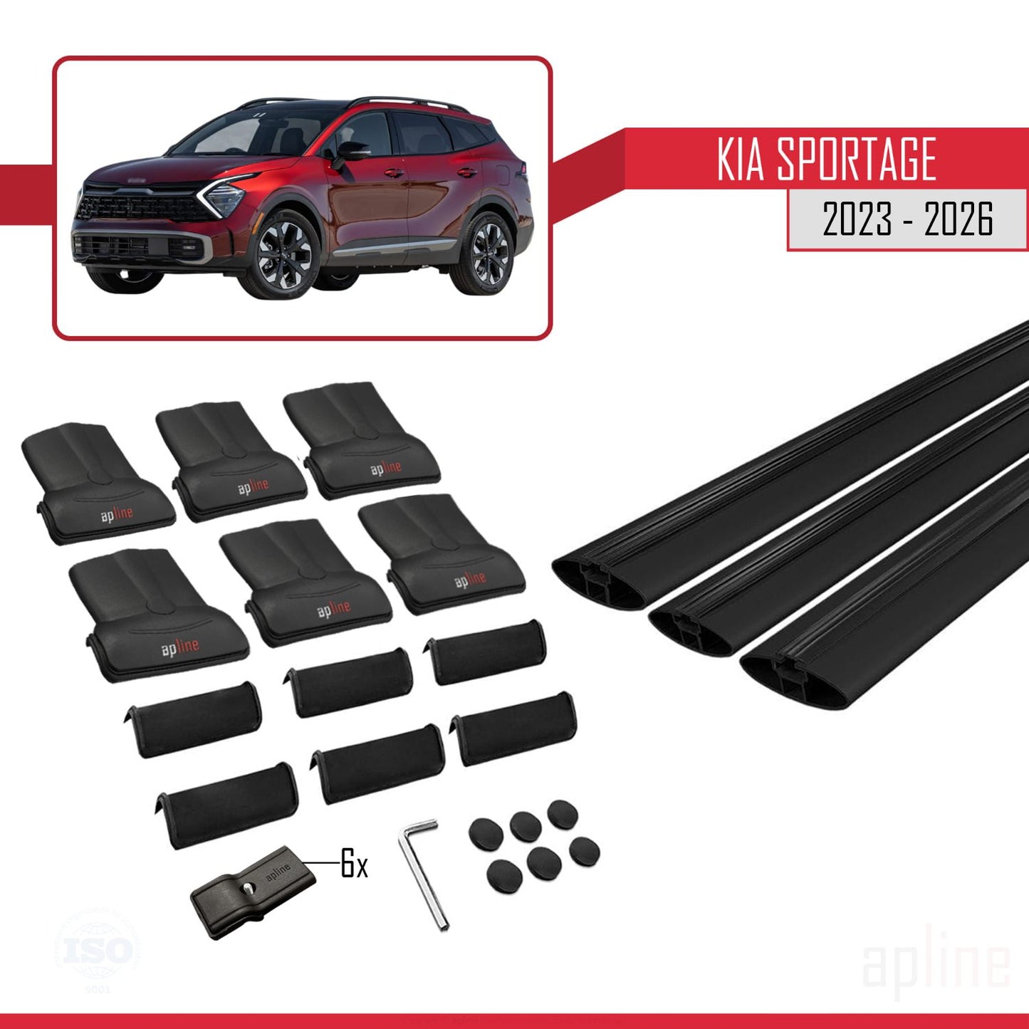 Compatible avec Kia Sportage 2023-2025 FLY Model Barres de Toit Railing Porte-Bagages de Voiture Noir Aluminium 3 Barres