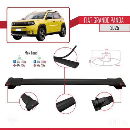 Compatible avec Fiat Grande Panda 2025-2025 FLY Model Barres de Toit Railing Porte-Bagages de Voiture Noir Aluminium 2 Barres