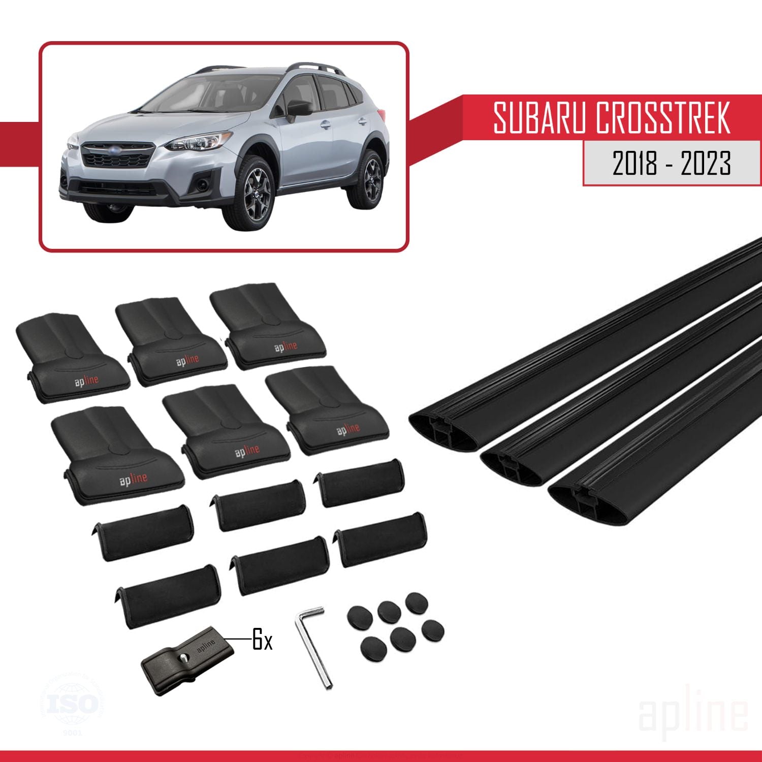 Compatible avec Subaru Crosstrek 2018-2023 FLY Model Barres de Toit Railing Porte-Bagages de Voiture Noir Aluminium 3 Barres