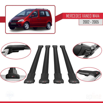 Compatible avec Mercedes Vaneo (W414) 2002-2005 FLY Model Barres de Toit Railing Porte-Bagages de Voiture Noir Aluminium 4 Barres