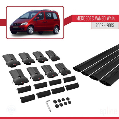 Compatible avec Mercedes Vaneo (W414) 2002-2005 FLY Model Barres de Toit Railing Porte-Bagages de Voiture Noir Aluminium 4 Barres