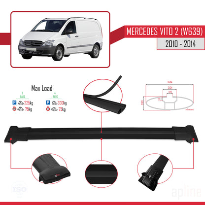 Compatible avec Mercedes Vito 2 (W639) Post-Facelift 2010-2014 FLY Model Barres de Toit Railing Porte-Bagages de Voiture Noir Aluminium 3 Barres