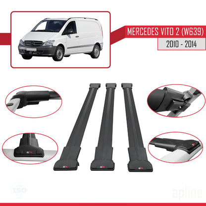 Compatible avec Mercedes Vito 2 (W639) Post-Facelift 2010-2014 FLY Model Barres de Toit Railing Porte-Bagages de Voiture Noir Aluminium 3 Barres