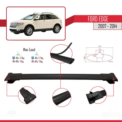 Compatible avec Ford Edge 2007-2014 FLY Model Barres de Toit Railing Porte-Bagages de Voiture Noir Aluminium 2 Barres