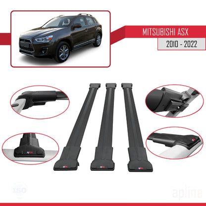 Compatible avec Mitsubishi ASX (GA) 2010-2022 FLY Model Barres de Toit Railing Porte-Bagages de Voiture Noir Aluminium 3 Barres