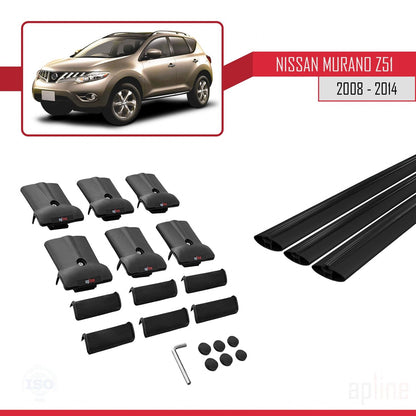 Compatible avec Nissan Murano 2 (Z51) 2008-2014 FLY Model Barres de Toit Railing Porte-Bagages de Voiture Noir Aluminium 3 Barres