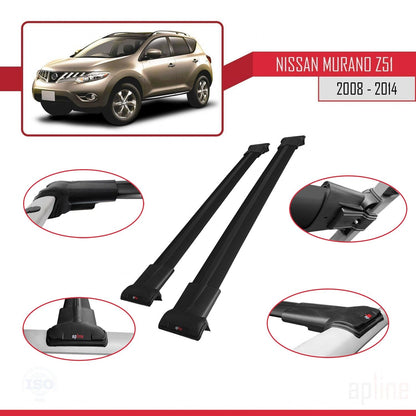 Compatible avec Nissan Murano 2 (Z51) 2008-2014 FLY Model Barres de Toit Railing Porte-Bagages de Voiture Noir Aluminium 2 Barres