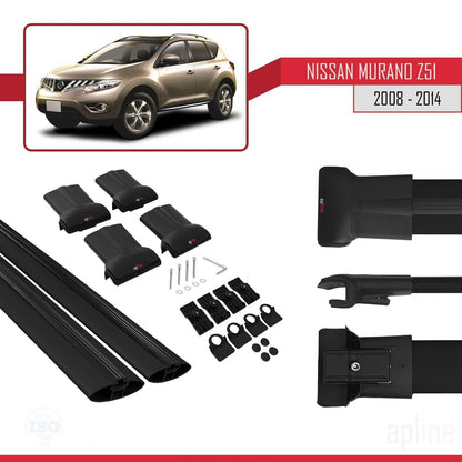 Compatible avec Nissan Murano 2 (Z51) 2008-2014 FLY Model Barres de Toit Railing Porte-Bagages de Voiture Noir Aluminium 2 Barres