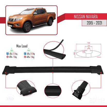 FLY Model Dakdrager bagagedrager compatibel met Nissan Navara 4 (D23) 2015-2021 Spoorstaven Zwart Aluminium 3 Staven