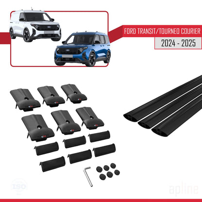 FLY Model Dakdrager bagagedrager compatibel met Ford Transit/Tourneo Courier 2024-2025 Spoorstaven Zwart Aluminium 3 Staven